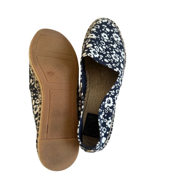 TORY BURCH Navy White Floral Espadrille Flats Size 8.5 - Picture 9 of 11
